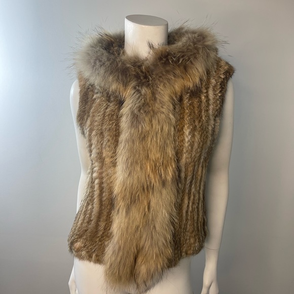 Real Fur hooded vest Rabbit/ Raccoon - Picture 3 of 3